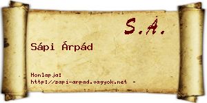 Sápi Árpád névjegykártya